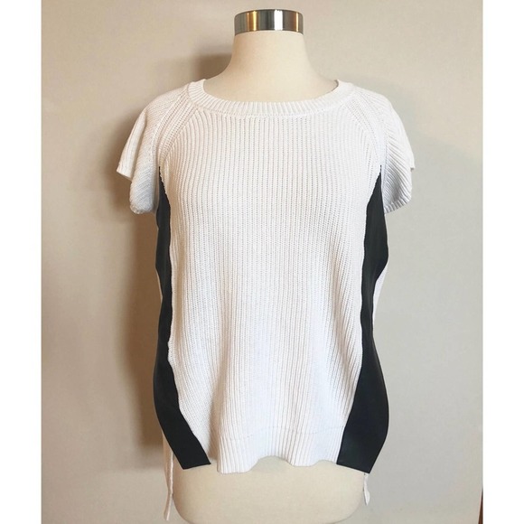Kenneth Cole Blouse Women Sweater Short Sleeve Faux Leather White Extra Small - Picture 1 of 7